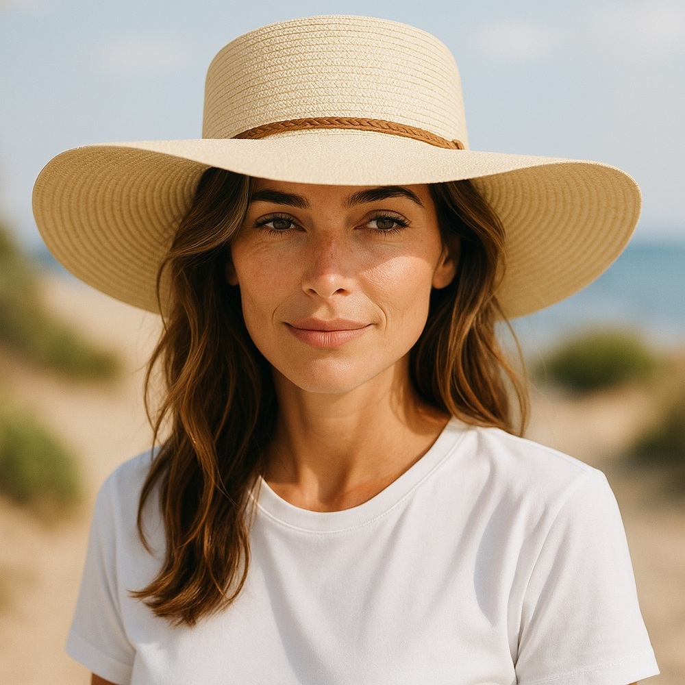 Stylish Cream Wide-Brim Hat - Picture 5 of 7